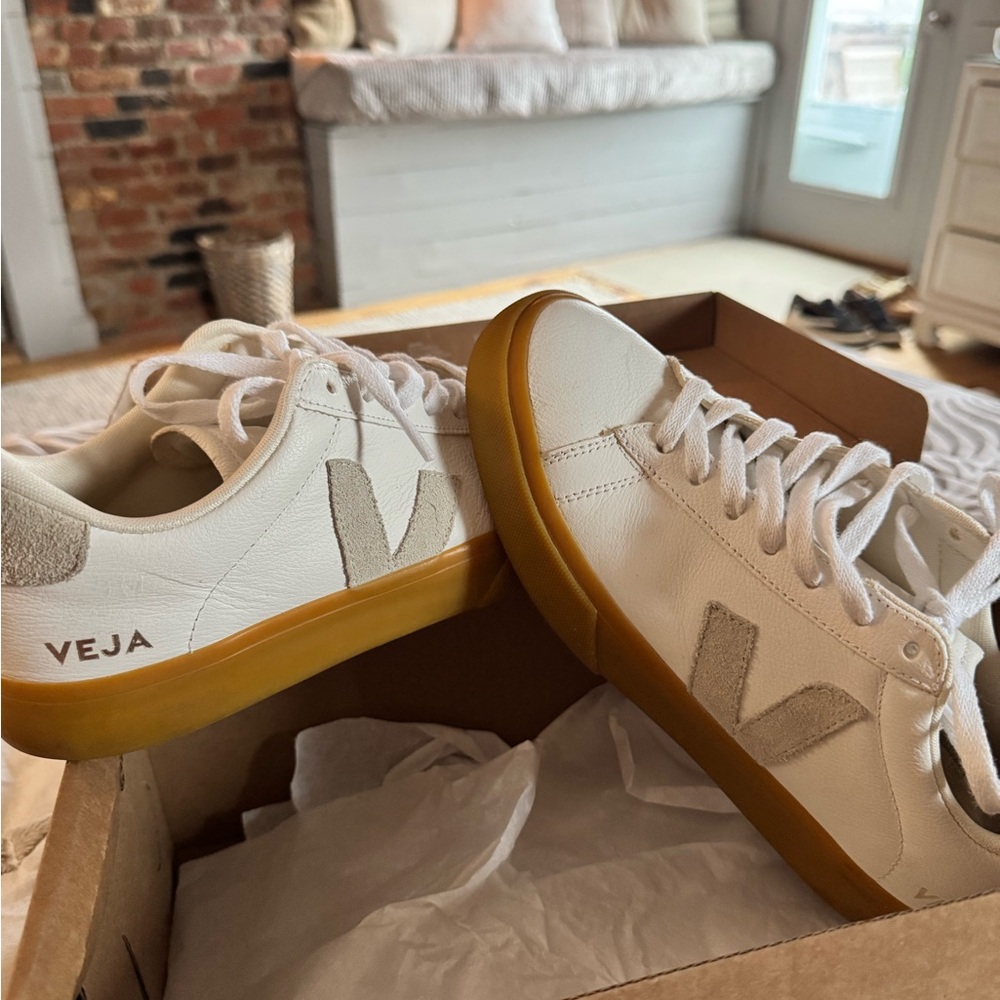 Veja White and Tan Sneakers - Picture 2 of 5